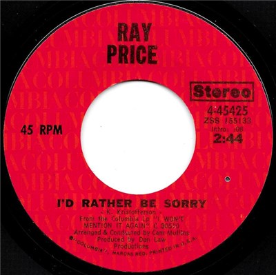 Ray Price - I'd Rather Be Sorry / When I Loved Her download mp3 flac