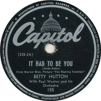 Betty Hutton With Paul Weston And His Orchestra - It Had To Be You download mp3 flac
