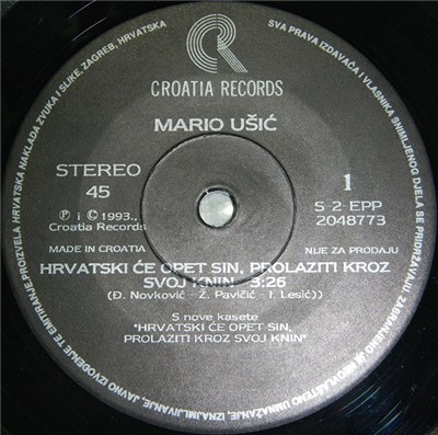 Mario Ušić - Hrvatski Će Opet Sin, Prolaziti Kroz Svoj Knin / Da Me Čuješ, Materina Sliko download mp3 flac