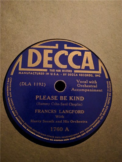 Frances Langford With Harry Sosnik And His Orchestra - Please Be Kind / At Your Beck And Call download mp3 flac
