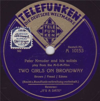 Peter Kreuder And His Solists - Two Girls On Broadway / It's A Date download mp3 flac