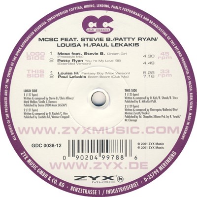 MCSC featuring Stevie B / Patty Ryan / Louisa H. / Paul Lekakis - Club Classics 38 download mp3 flac