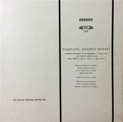 Wolfgang Amadeus Mozart - Vesperae Solemnes De Confessore In C Major, K. 339 / Ave Verum Corpus, K. 618 / Missa Brevis ("Sparrow Mass") In C Major, K. 220 download mp3 flac