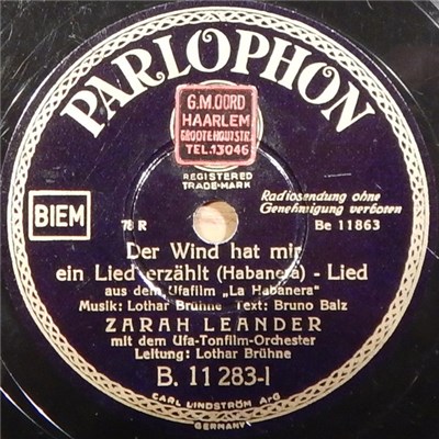 Zarah Leander - Der Wind Hat Mir Ein Lied Erzält (Habanera) download mp3 flac
